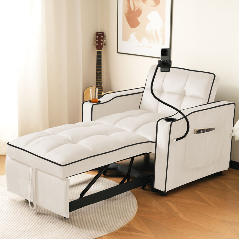 foto del prodotto divano letto singolo allungabile 3 in 1 con portabicchieri e porta telefono, divano reclinabile, poltrona letto, poltrona, perfetto per piccoli