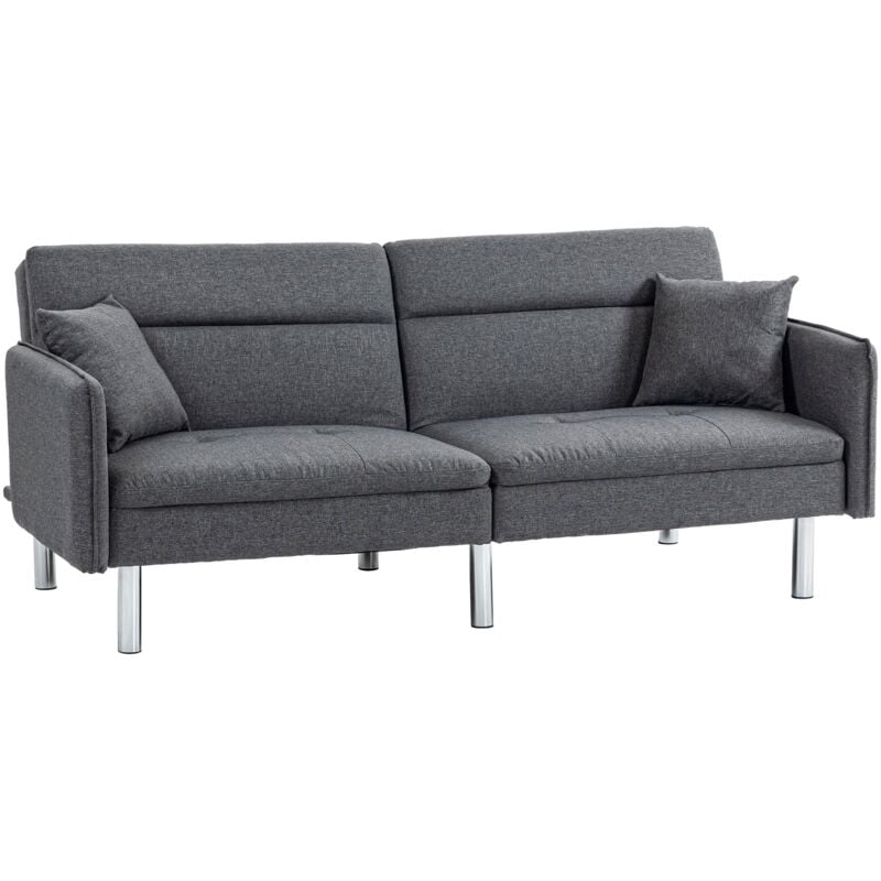 foto del prodotto divano letto singolo clic clac 189x91x84 cm schienale reclinabile e 2 cuscini grigio