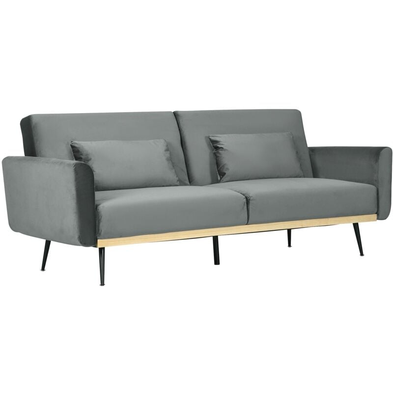 foto del prodotto divano letto singolo clic clac 206x81x83 cm in tessuto effetto velluto con 2 cuscini grigio