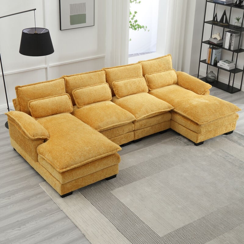 foto del prodotto divano moderno a u, divano componibile a 4 posti, 4 cuscini lombari per proteggere la colonna lombare e design ergonomico, divano da soggiorno con