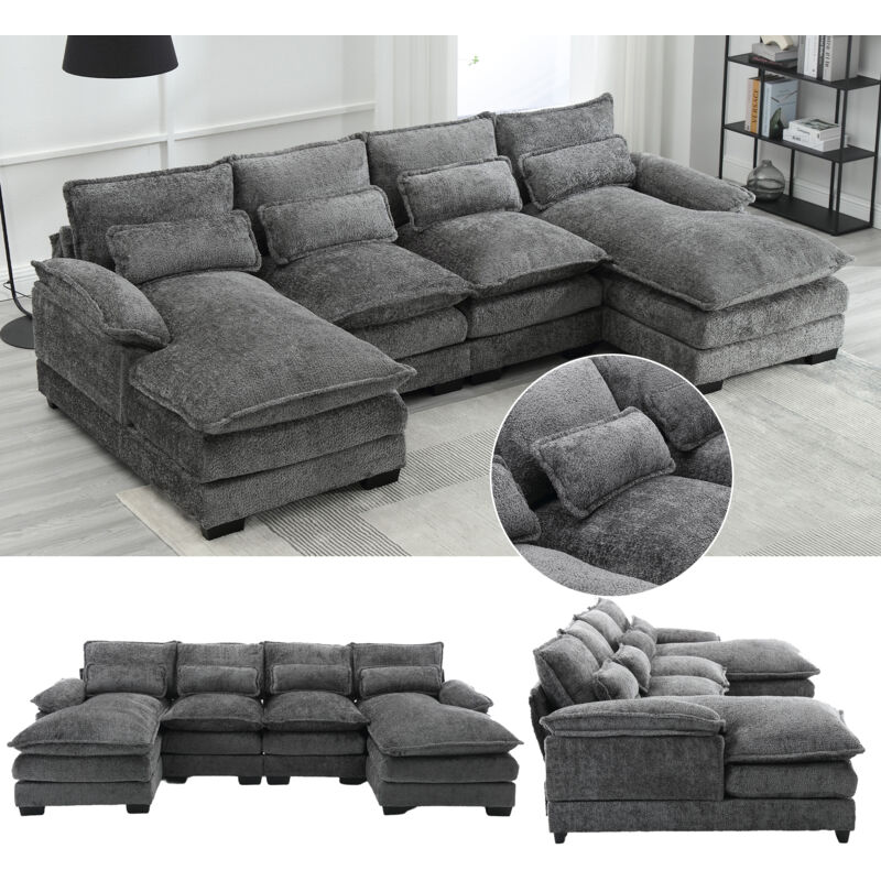 foto del prodotto divano moderno a u, divano componibile a 4 posti, 4 cuscini lombari per proteggere la colonna lombare e design ergonomico, divano da soggiorno con