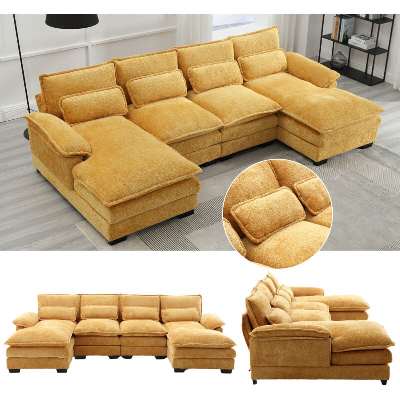 foto del prodotto divano moderno a u, divano componibile a 4 posti, 4 cuscini lombari per proteggere la colonna lombare e design ergonomico, divano da soggiorno con