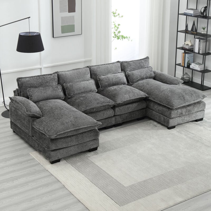 foto del prodotto divano moderno a u, divano componibile a 4 posti, 4 cuscini lombari per proteggere la colonna lombare e design ergonomico, divano da soggiorno con