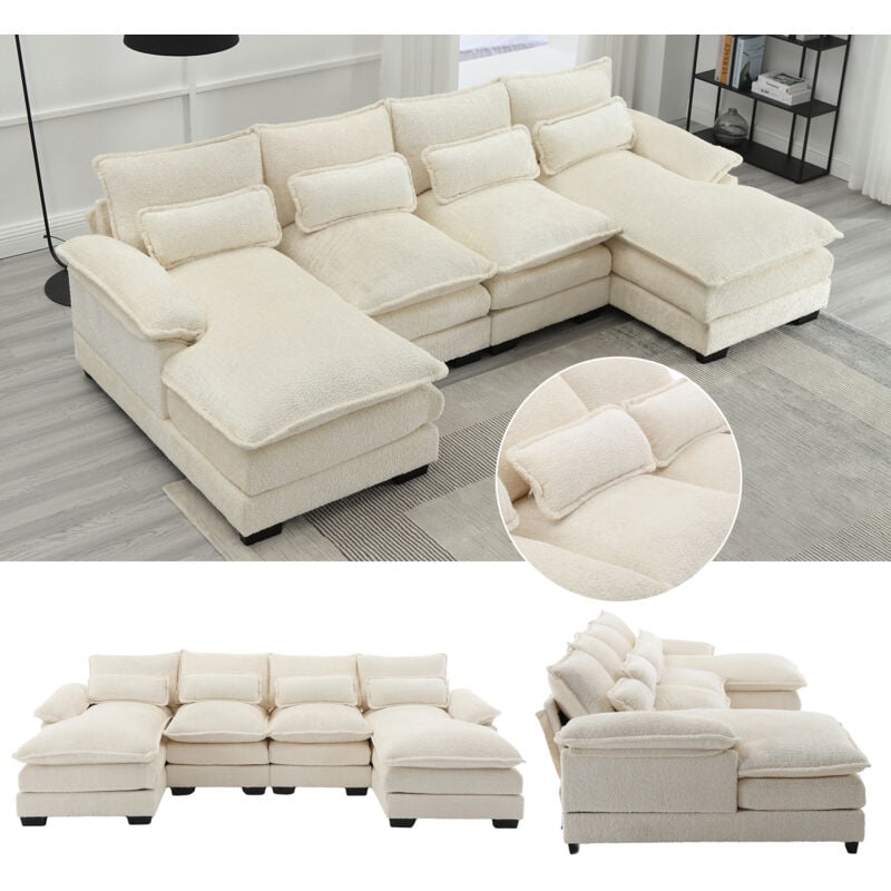 foto del prodotto divano moderno a u, divano componibile a 4 posti, 4 cuscini lombari per proteggere la colonna lombare e design ergonomico, divano da soggiorno con