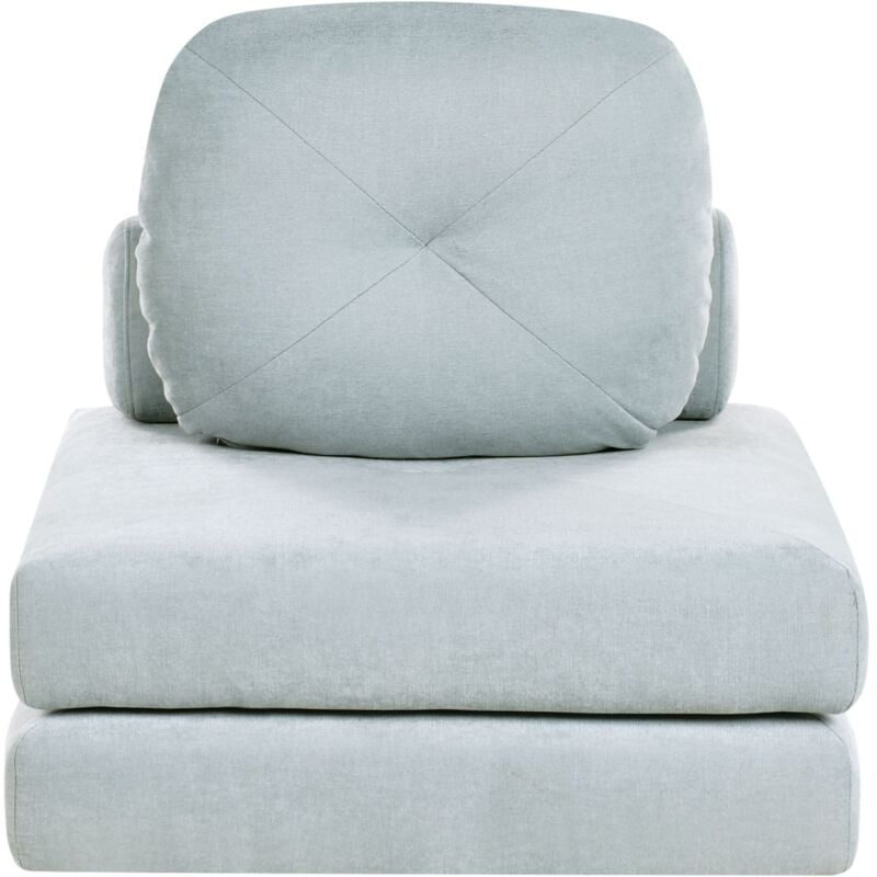 foto del prodotto divano moderno minimalista a 1 posto in tessuto pouf letto singolo per ospiti con cuscino azzurro olden
