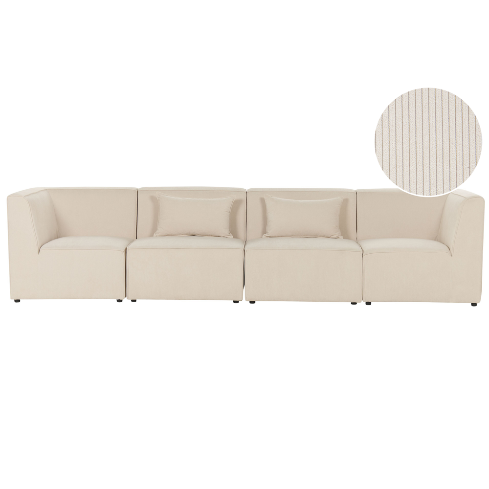 foto del prodotto divano modulare lato sinistro 4 posti con ottomana in velluto a coste beige soggiorno design moderno