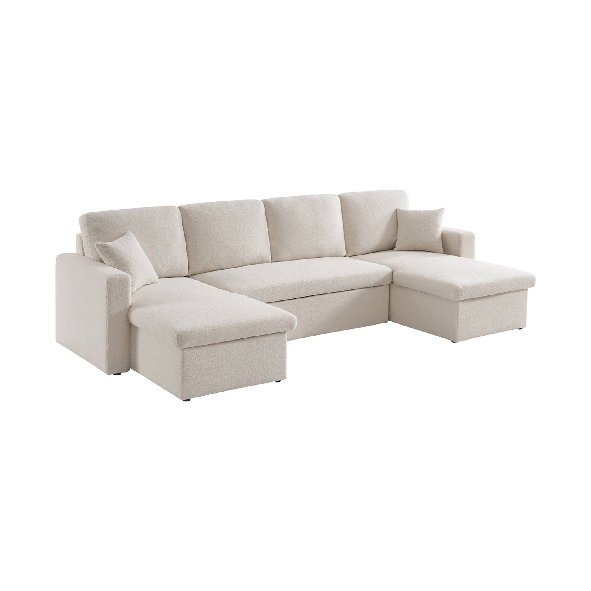 foto del prodotto divano panoramico letto 4 posti tessuto boucl , bianco