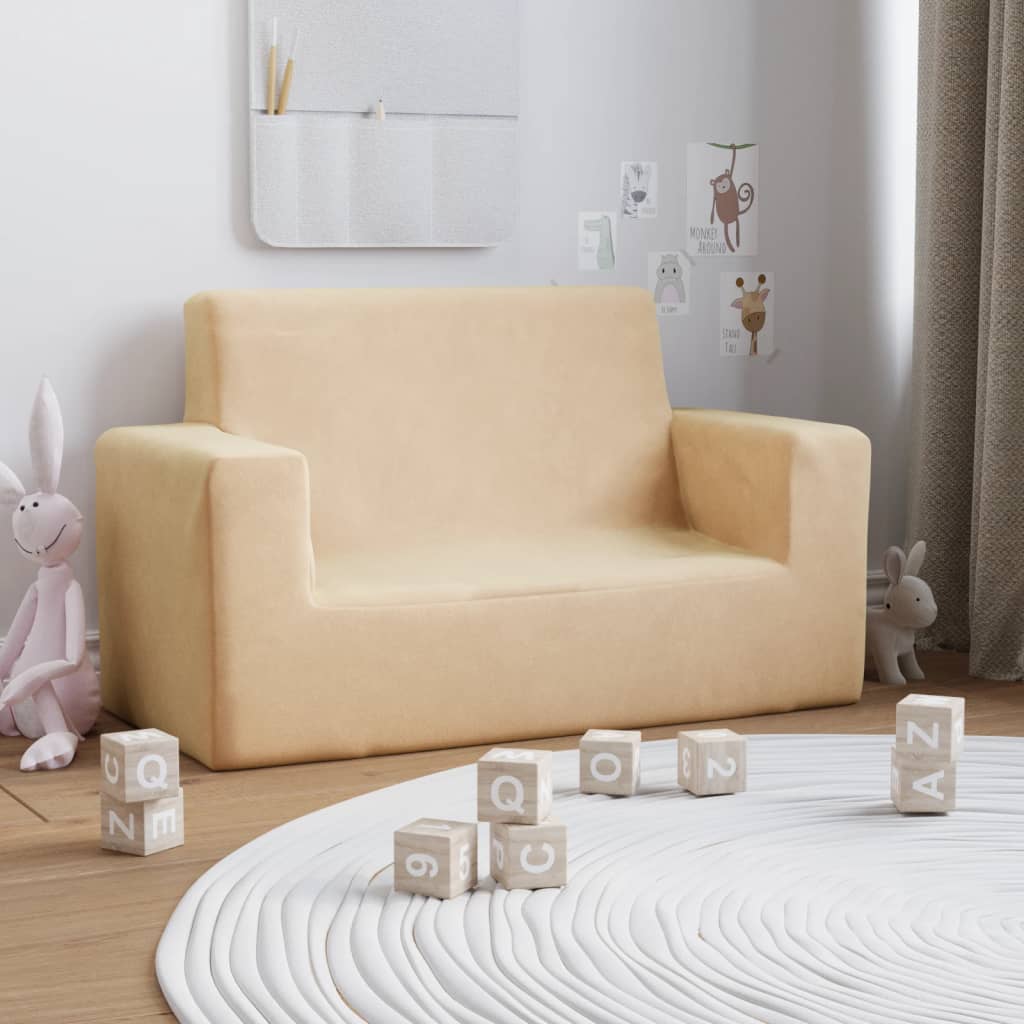 foto del prodotto divano per bambini a 2 posti crema in morbido peluche cod mxl 25736