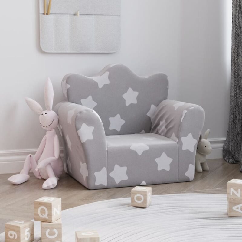 foto del prodotto divano per bambini grigio chiaro con stelle in morbido peluche vidaxl
