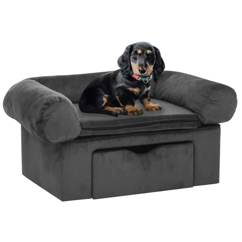 foto del prodotto divano per cani con cassetto grigio scuro 75x50x38cm in peluche vidaxl