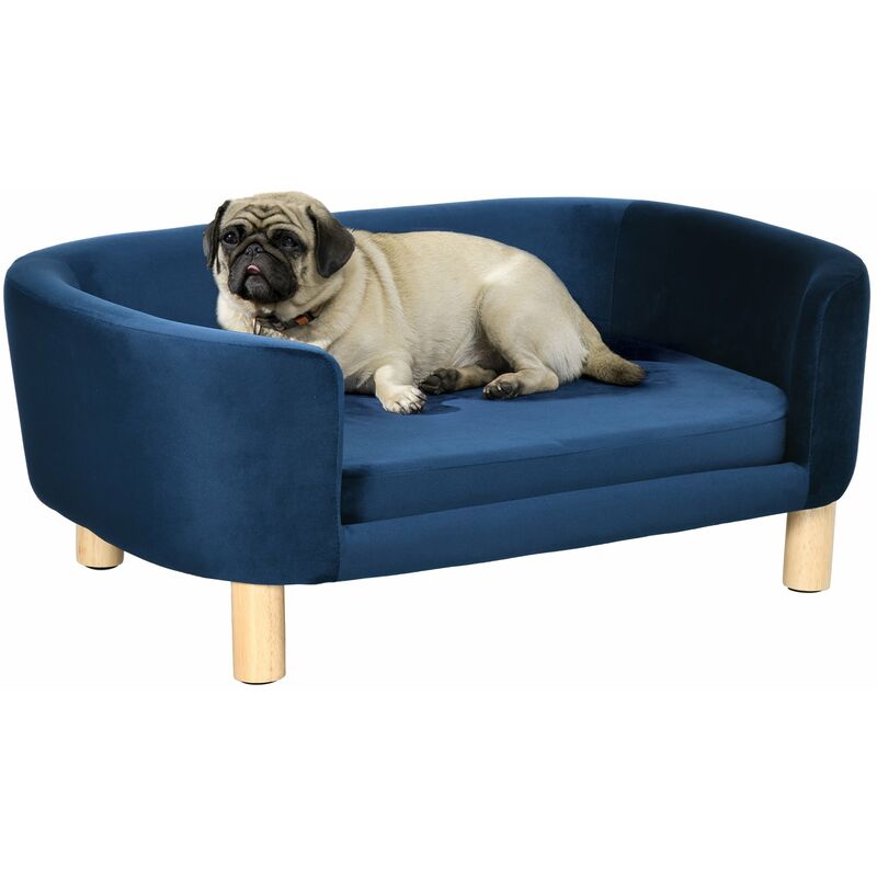 foto del prodotto divano per cani e gatti imbottito 86x55x33 cm in velluto blu navy