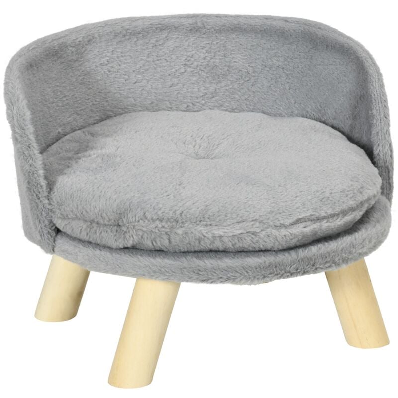 foto del prodotto divano per cani e gatti rotondo con cuscino in tessuto di peluche e legno 40,5x33 cm grigio