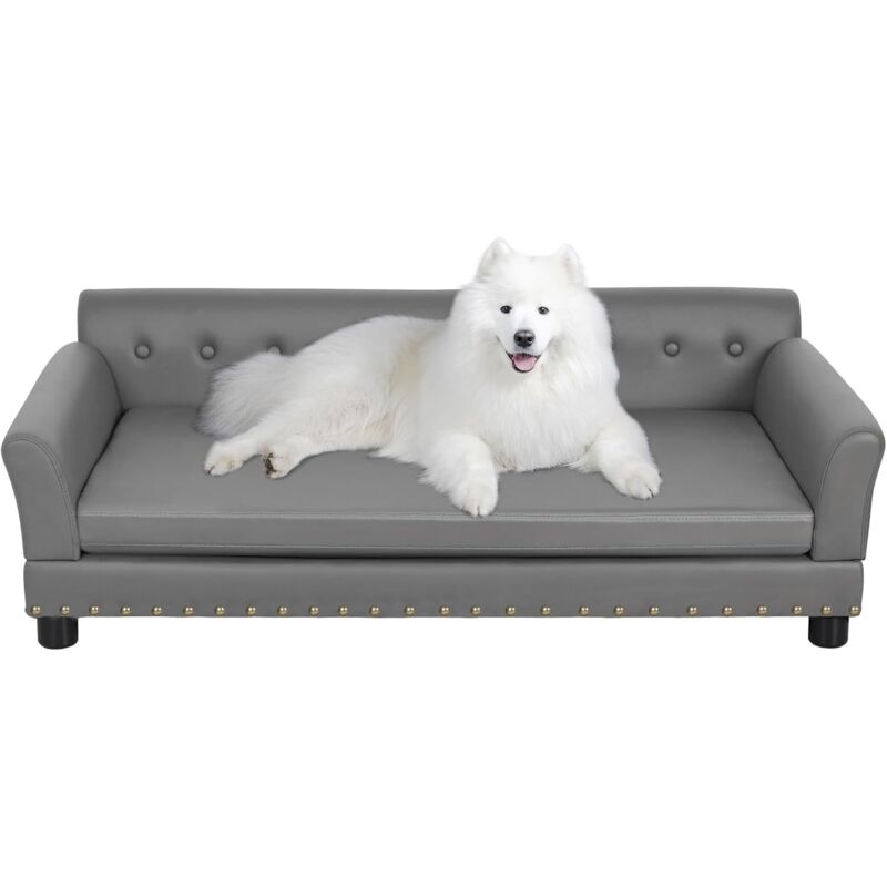 foto del prodotto divano per cani lusso grande media poltrona per cane in pelle microfibra traspirante impermeabile rialzato sedia per cani xl grigio 120x74x40cm
