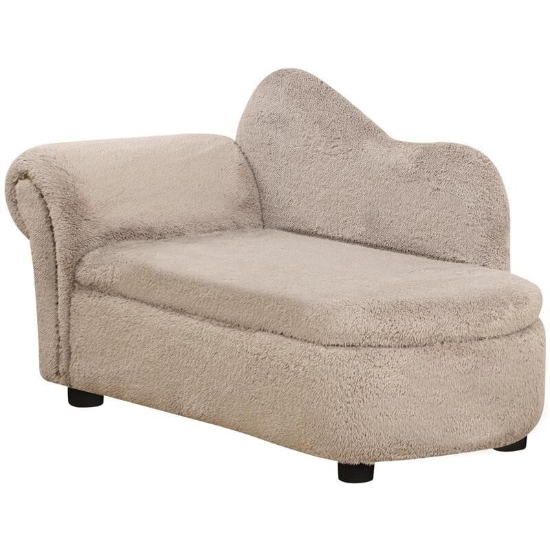 foto del prodotto divano per cani rialzato con spazio portaoggetti a scomparsa, in legno e tessuto vellutato, 80x40x46 cm, beige