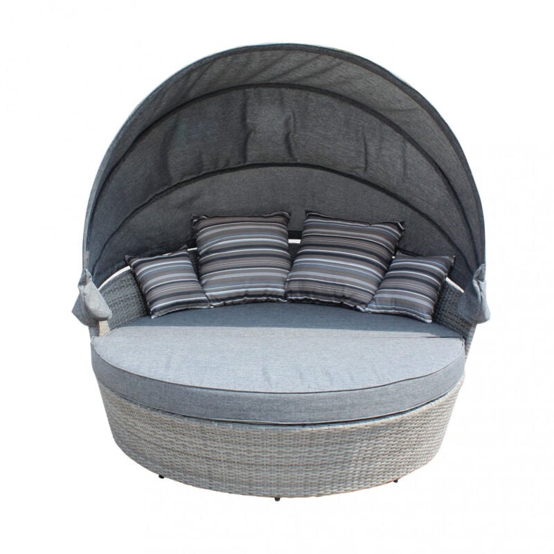 foto del prodotto divano rotondo da esterno con cuscini in wicker,alluminio cm 180x180x80 lynton