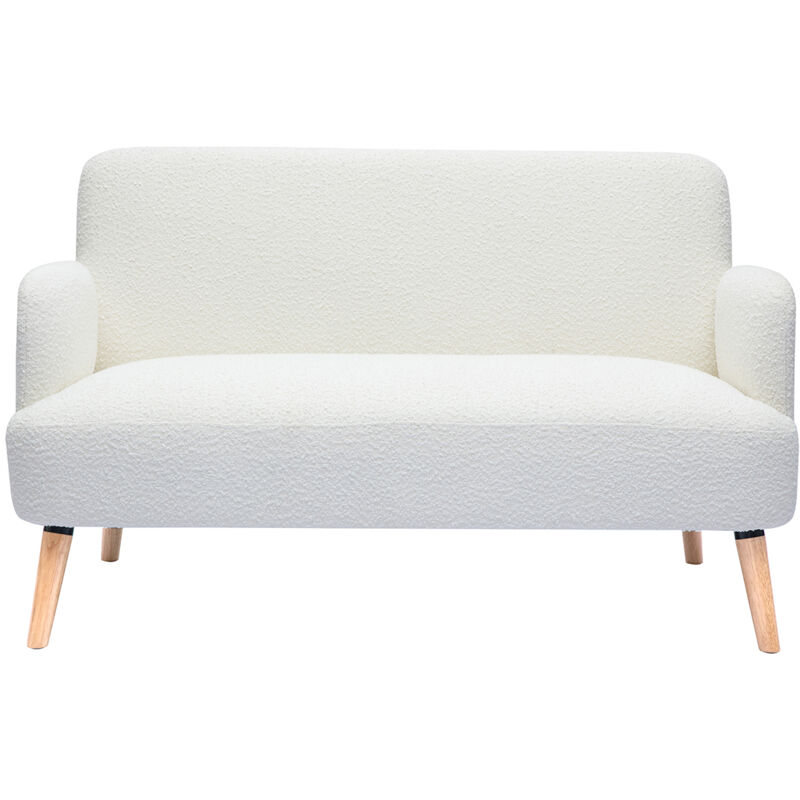 foto del prodotto divano scandinavo 2 posti in tessuto effetto lana boucl bianco e legno chiaro isko