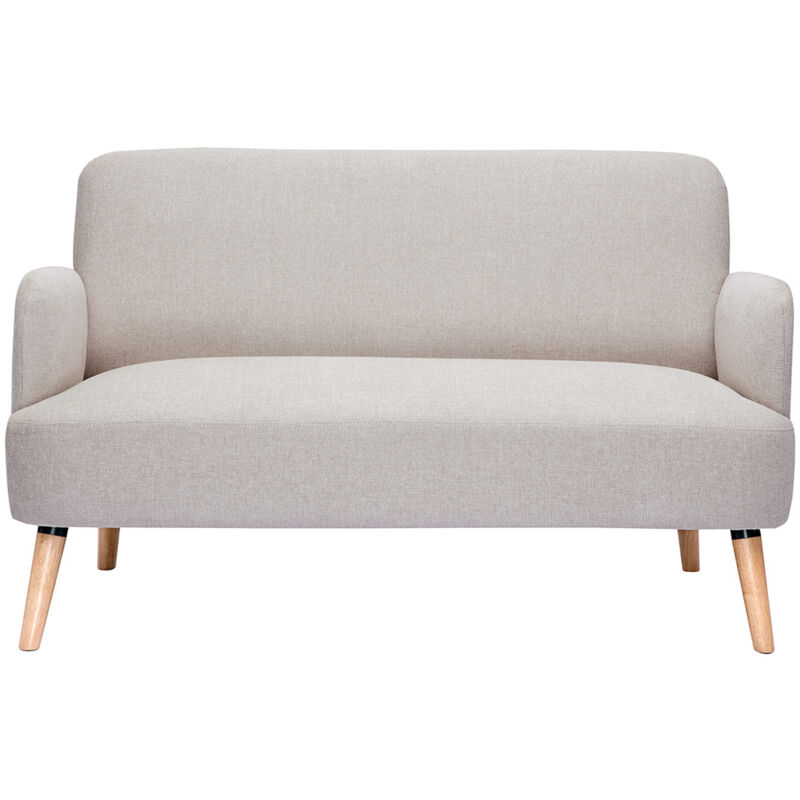 foto del prodotto divano scandinavo 2 posti in tessuto effetto velluto testurizzato beige e legno chiaro isko