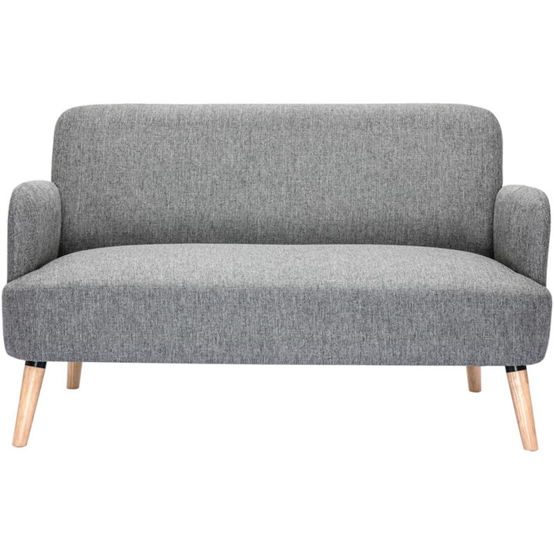 foto del prodotto divano scandinavo 2 posti in tessuto grigio chiaro e legno chiaro isko