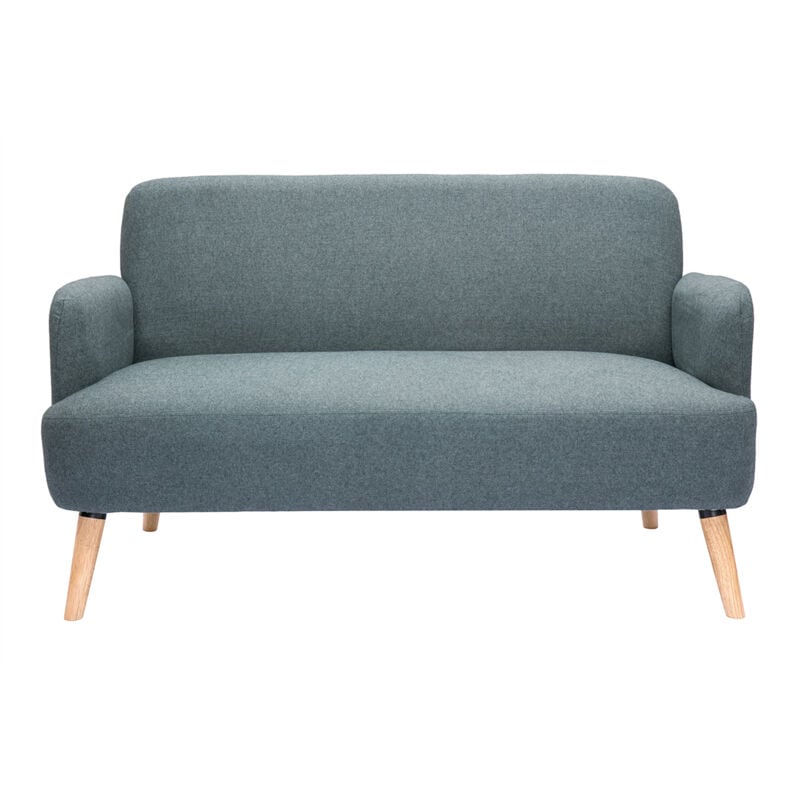 foto del prodotto divano scandinavo 2 posti in tessuto grigio verde e legno chiaro isko