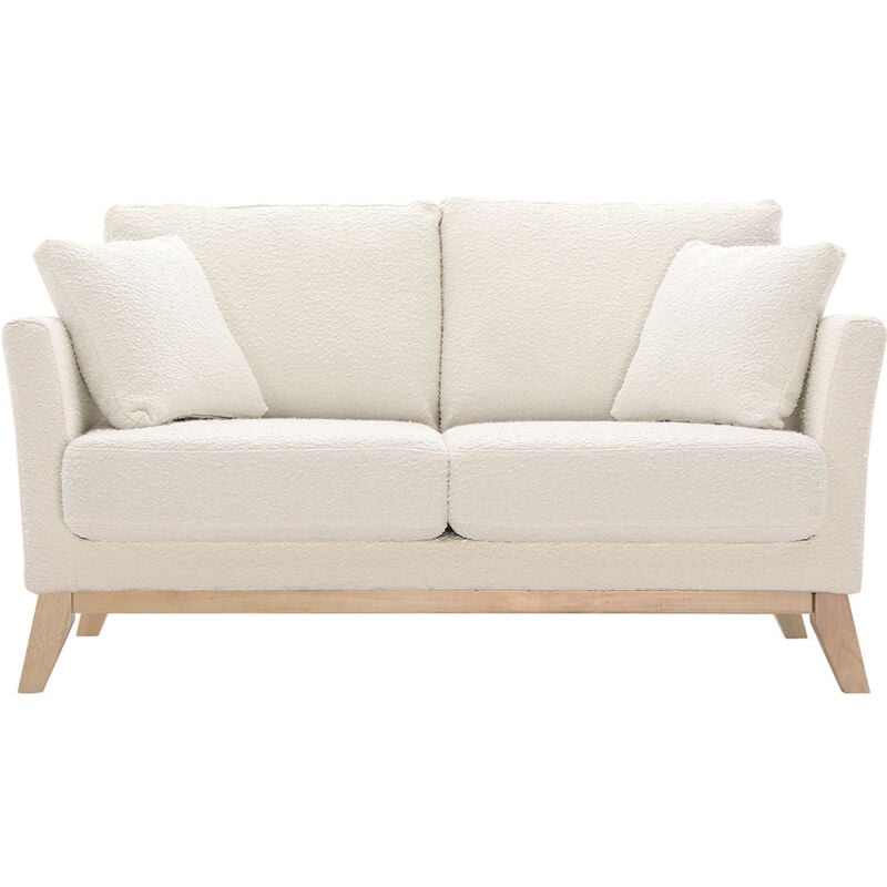 foto del prodotto divano scandinavo 2 posti sfoderabile bianco effetto lana boucl e base legno oslo