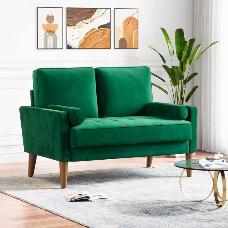 foto del prodotto divano scandinavo a 2 posti, divano a due posti con braccioli in velluto, poltrona da soggiorno con braccioli, 121x77x87 cm verde