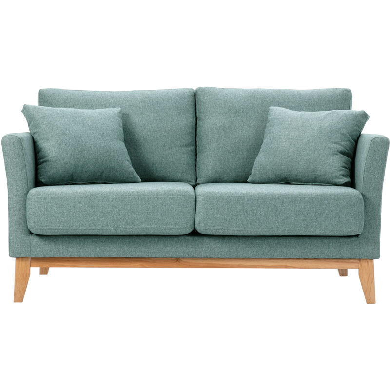 foto del prodotto divano scandinavo sfoderabile 2 posti in tessuto effetto velluto grigio verde e legno chiaro oslo