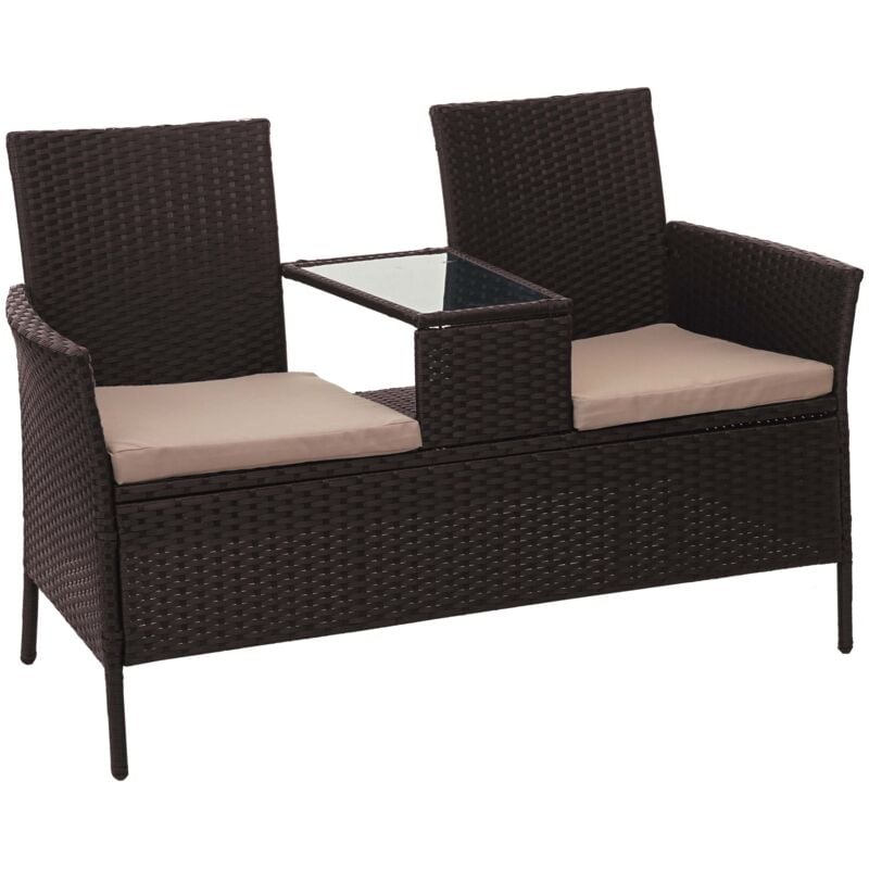 foto del prodotto divano sofa per l esterno doppia seduta portavivande hhg 243 polyrattan marrone cuscini avorio