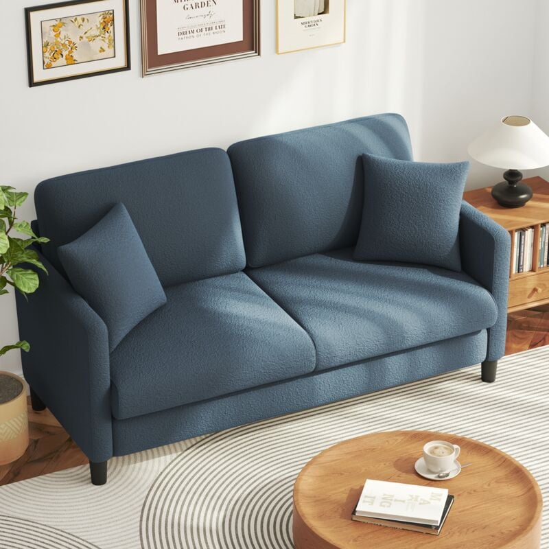 foto del prodotto divano teddy a 2 posti in velluto, divano dritto in legno massello, divano a due posti con braccioli, 165 x 78 x 89 cm, blu grigio