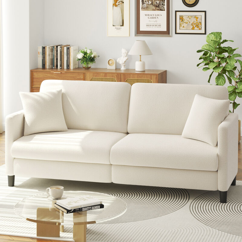 foto del prodotto divano teddy a 3 posti in velluto, divano dritto in legno massello, divano a due posti con braccioli, 193 x 79 x 89 cm, beige