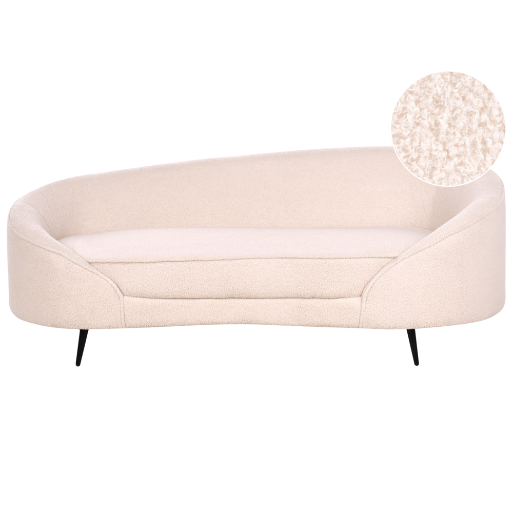 foto del prodotto divano tessuto boucl beige chiaro glamour curvo in stile retr a 3 posti con gambe metallo