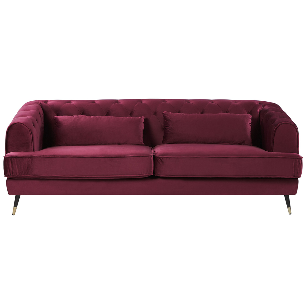 foto del prodotto divano velluto bordeaux 195 x 70 cm forma chesterfield con cuscini retro
