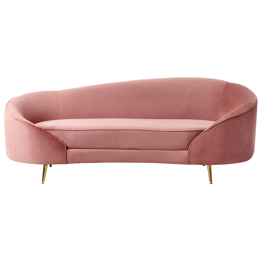 foto del prodotto divano velluto rosa glamour curvo stile retr a 3 posti gambe metallo dorato