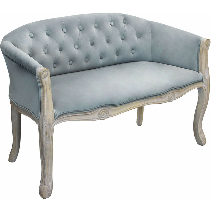 foto del prodotto divano vintage in velluto grigio con struttura in legno decorata parigino