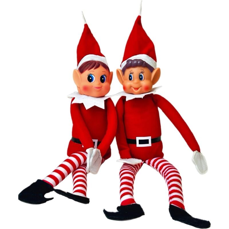 foto del prodotto divertenti personaggi elfie ragazzo ed elvie ragazza , set da 2 con corpi morbidi e facce in vinile rosso