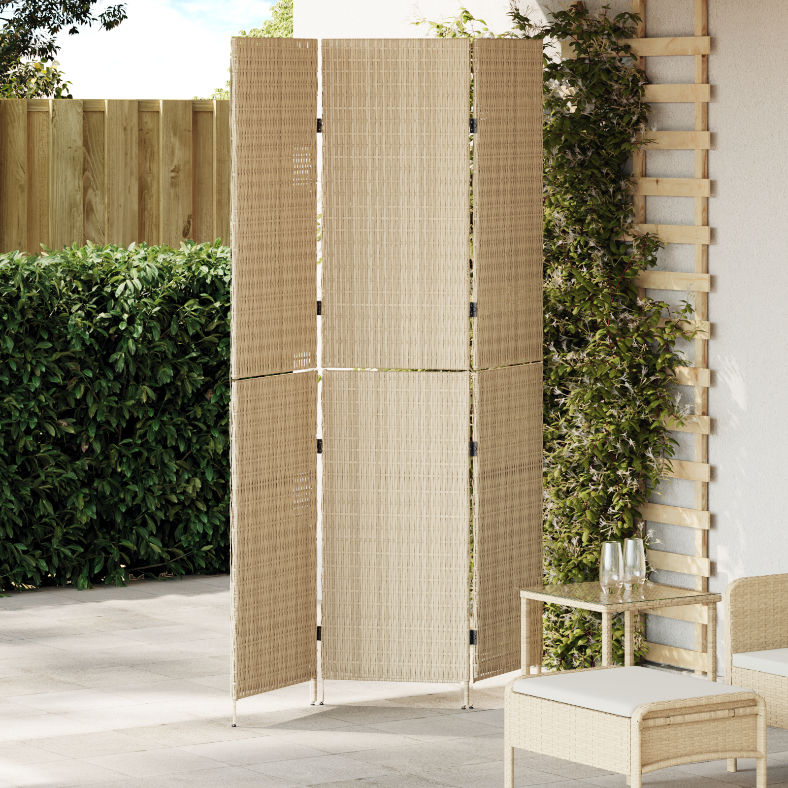 foto del prodotto divider per stanze pieghevole beige 146 x 200 cm polyrattan vidaxl
