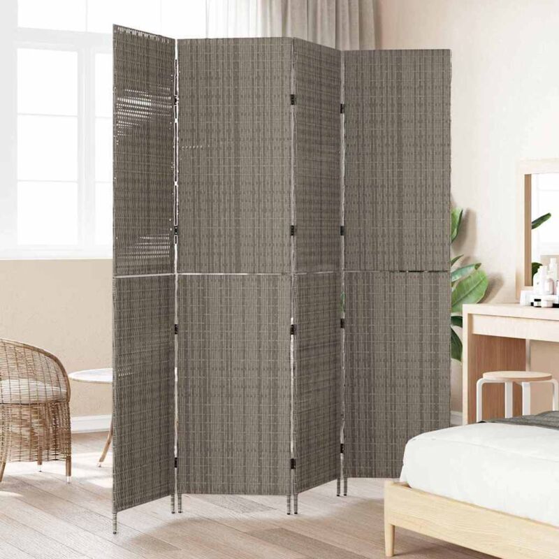 foto del prodotto divider room a 4 pannelli pieghevole grigio 195x180 cm in poly rattan