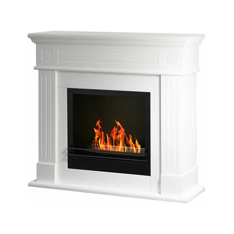 foto del prodotto divina fire camino caminetto bioetanolo da terra kennedy bianco misure l110 x p36 x h100 cm
