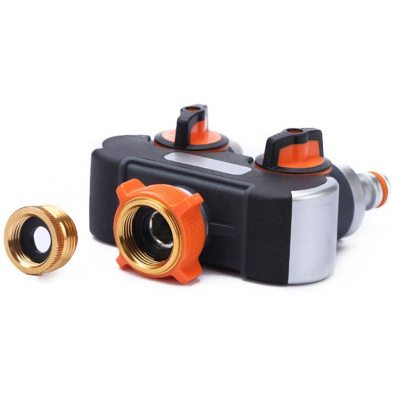 foto del prodotto divisore a 2 vie, divisore per tubo da giardino, distributore di irrigazione da giardino, flusso d'acqua regolabile e bloccabile