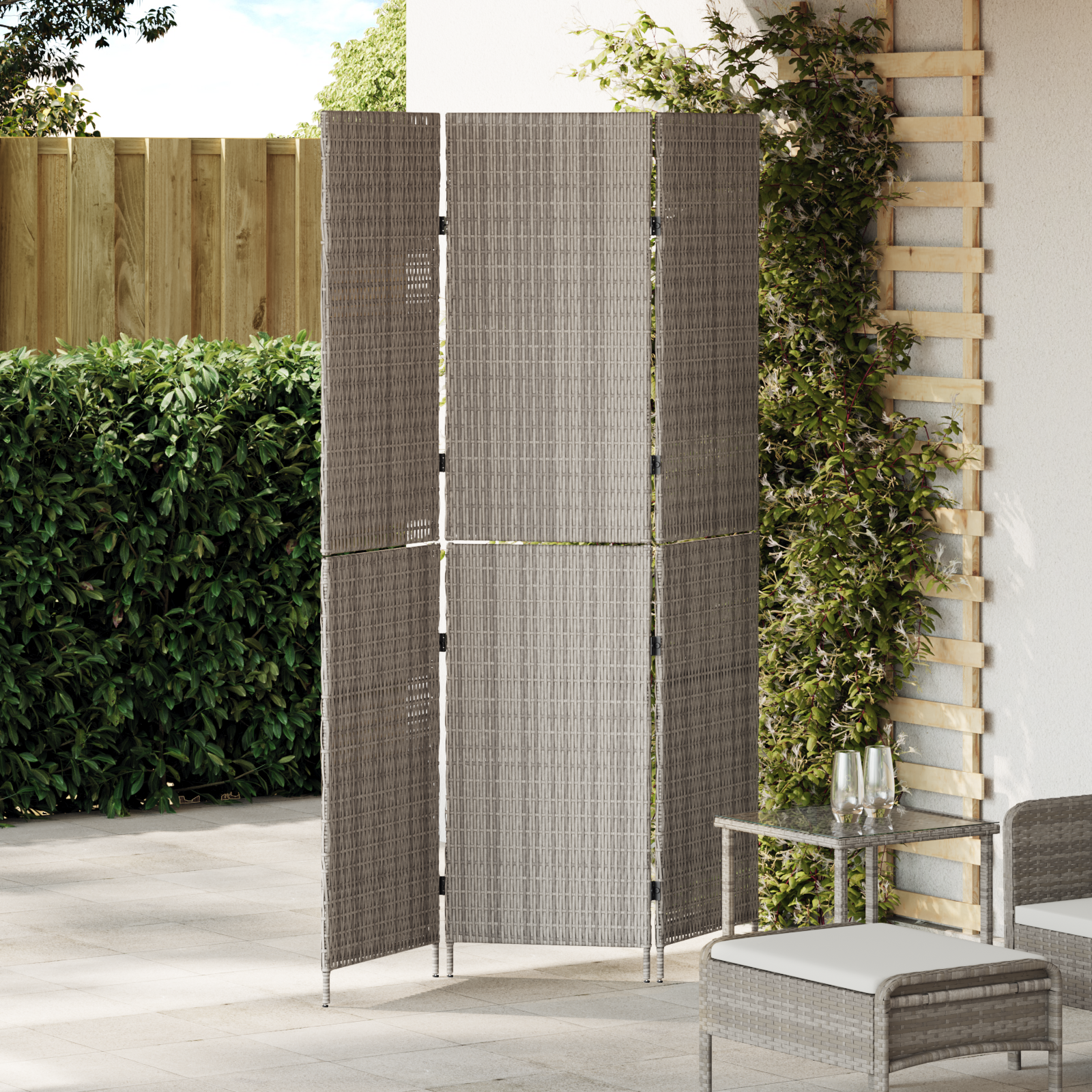 foto del prodotto divisore per stanze 3 pannelli pieghevoli grigio 147x180 cm poly rattan