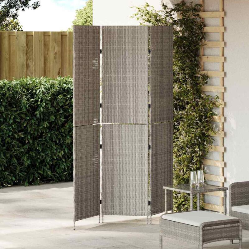 foto del prodotto divisore per stanze 3 pannelli pieghevoli grigio 147x180 cm poly rattan vidaxl