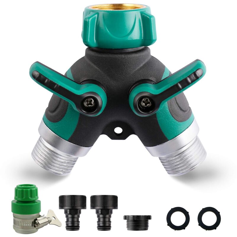 foto del prodotto divisore per tubo flessibile a 2 vie, connettore per tubo flessibile da giardino a 2 vie, rubinetti dell acqua, distributore a 2 vie con blocco