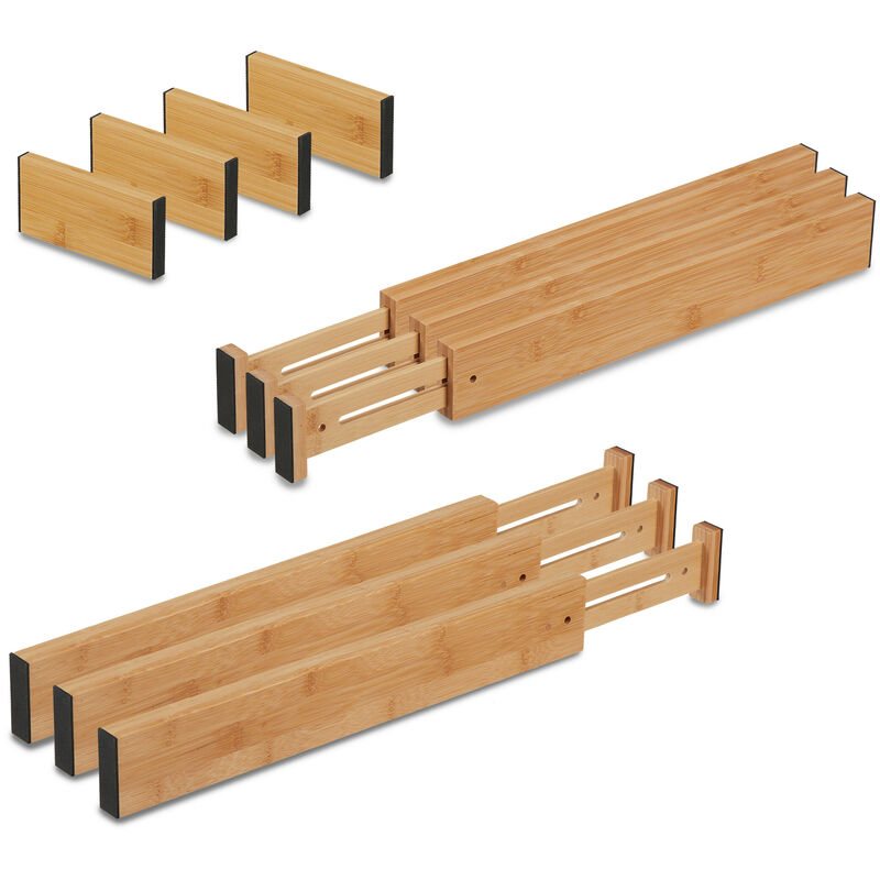 foto del prodotto divisori da cassetto, set da 10 separatori da cucina, organizer lunghezza regolabile 43,5 56,5 cm, marrone relaxdays