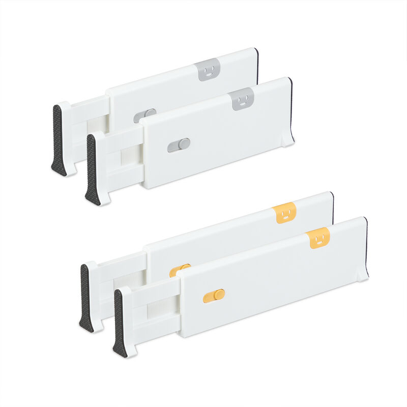 foto del prodotto divisori regolabili per cassetti armadio e cucina, set 4 separatori in 2 misure, lunghi 28 53,5 cm, bianco relaxdays