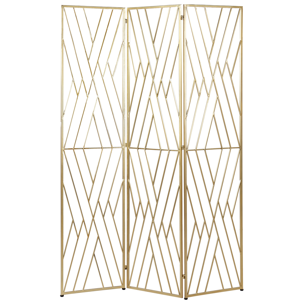 foto del prodotto divisorio decorativo a 3 pannelli pieghevole in ferro con struttura in metallo oro