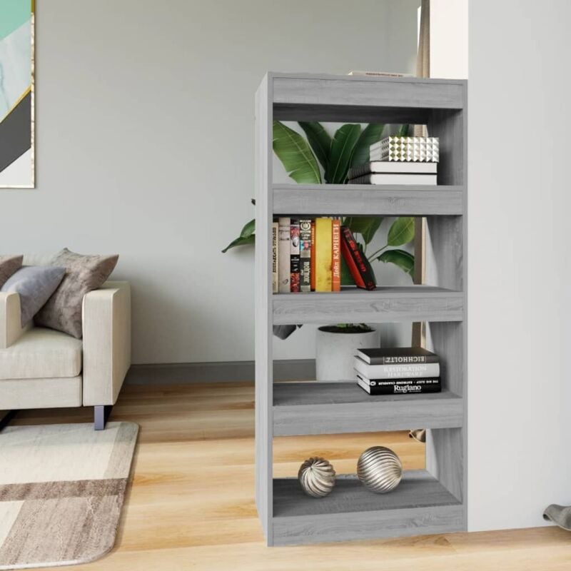 foto del prodotto divisorio libreria in legno 60x30x135cm vari colori dotata di 4 ripiani colore grigio