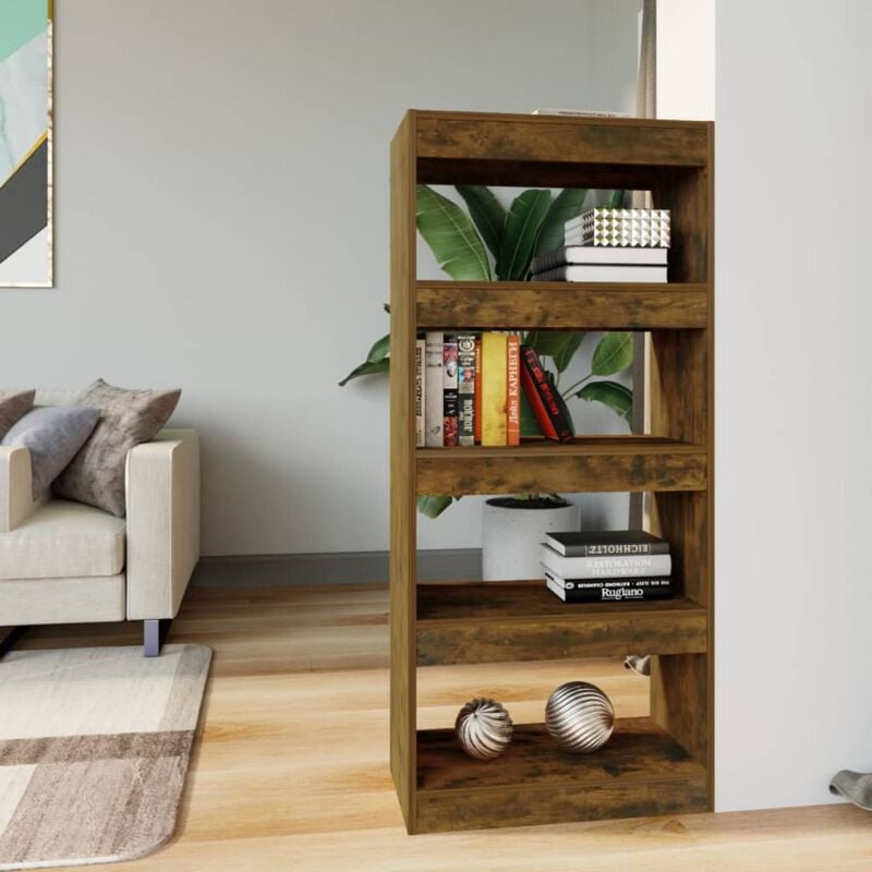 foto del prodotto divisorio libreria in legno 60x30x135cm vari colori dotata di 4 ripiani colore marrone fumo