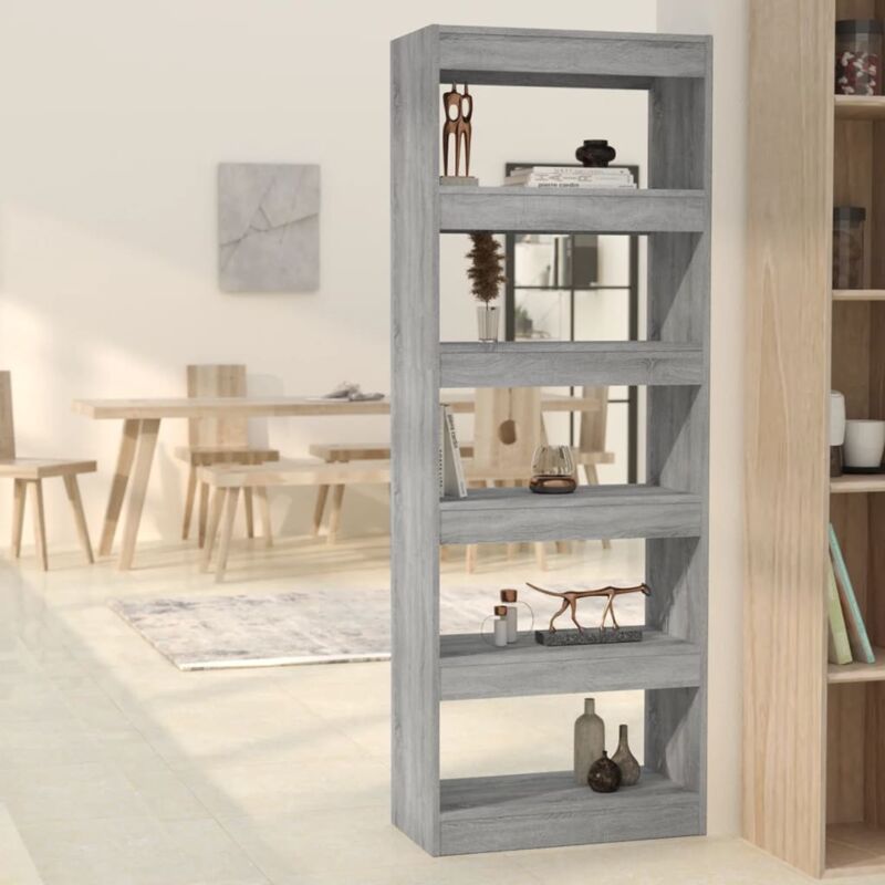 foto del prodotto divisorio libreria in legno 60x30x166cm vari colori dotata di 6 ripiani colore grigio