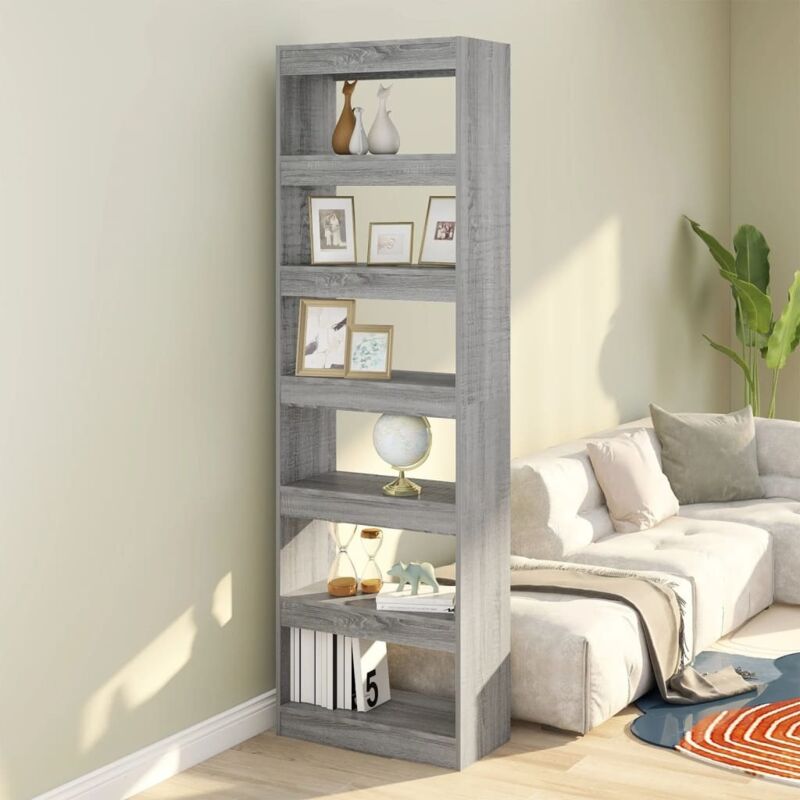 foto del prodotto divisorio libreria in legno disponibile in vari colori dotata di 6 ripiani colore grigio