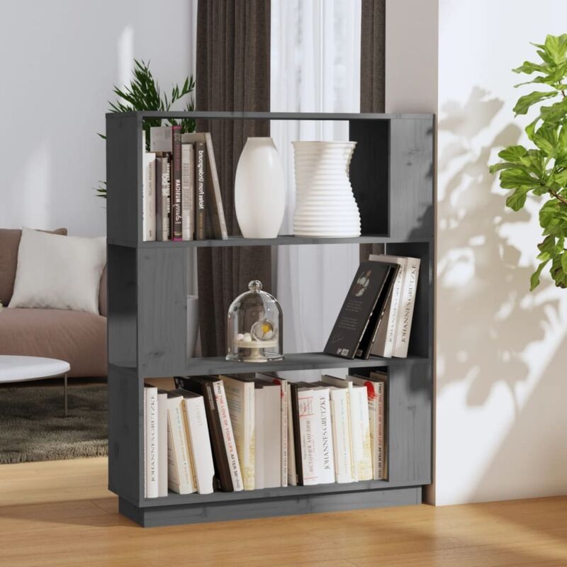 foto del prodotto divisorio libreria in legno massello 80x25x101cm a 3 ripiani vari colori colore grigio