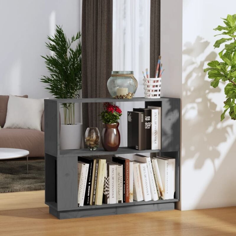 foto del prodotto divisorio libreria in legno massello 80x25x70cm a 2 ripiani vari colori colore grigio